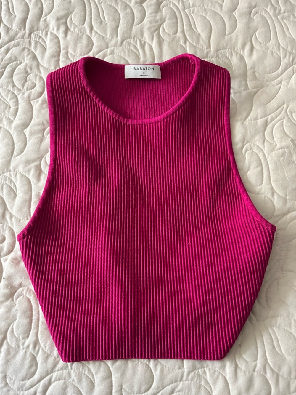 Aritzia Babaton Ribbed Crop Tank Top - Fuchsia Pink Size Small